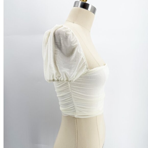 Princess Polly Ivory Ruched Draped Crop Cap Sleeve Top Sz 2 - Picture 2 of 8